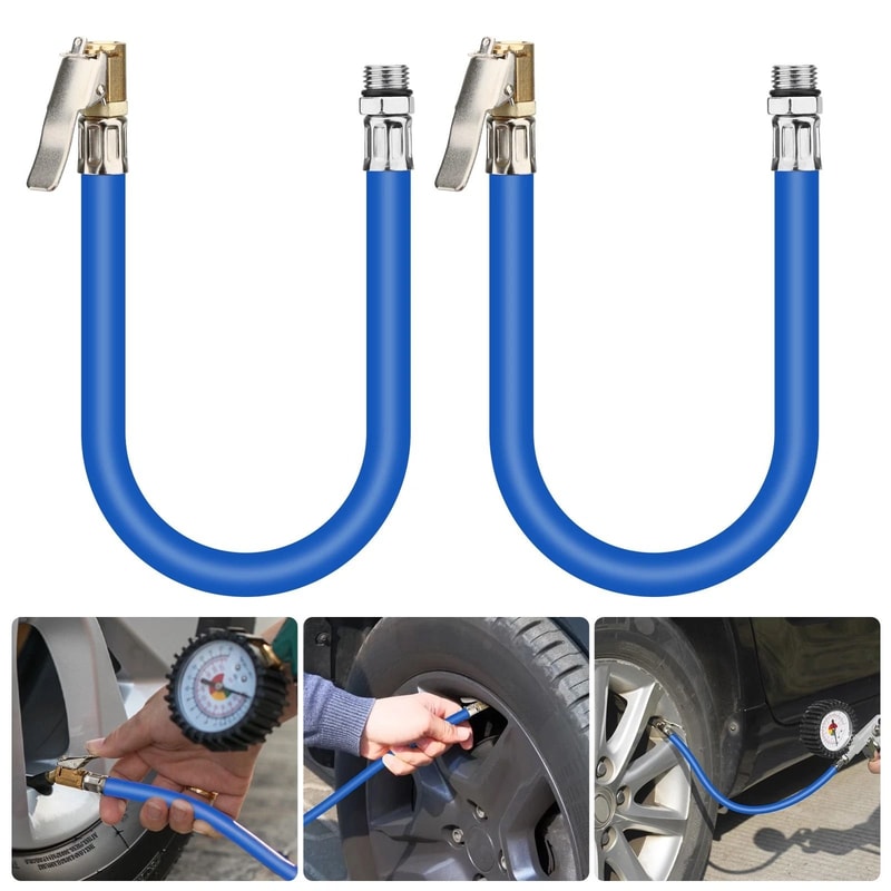 Tire Inflation Hose With SelfLocking Clamps 145in Rubber Extension For Car Motorcycle Bicycle Use 0