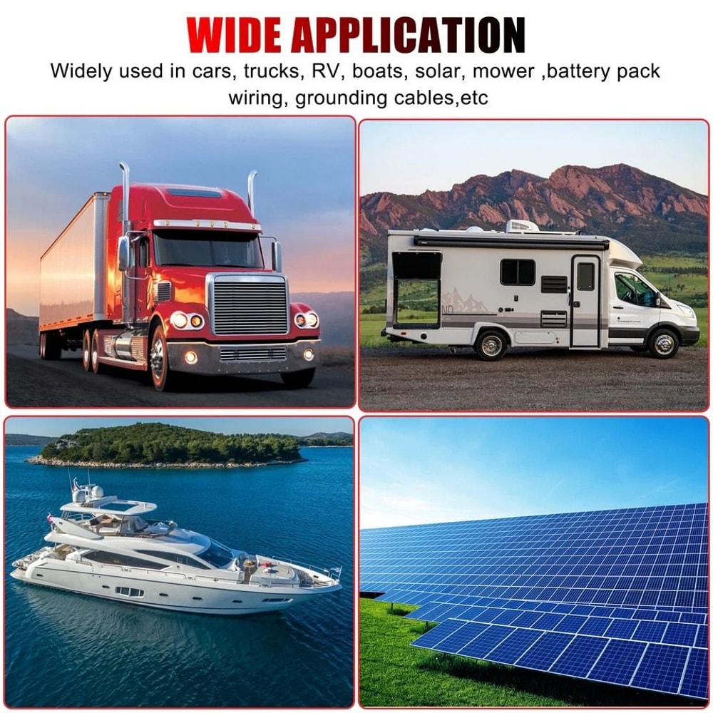 AWG Battery Cables With Tinned Copper Lugs Red Black Marine Inverter Cables For Car Boat Solar Bat 2