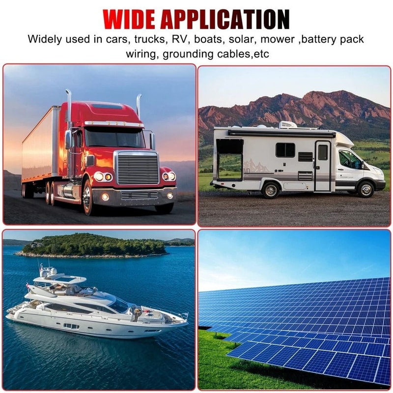 AWG Battery Cables With Tinned Copper Lugs Red Black Marine Inverter Cables For Car Boat Solar Bat 2