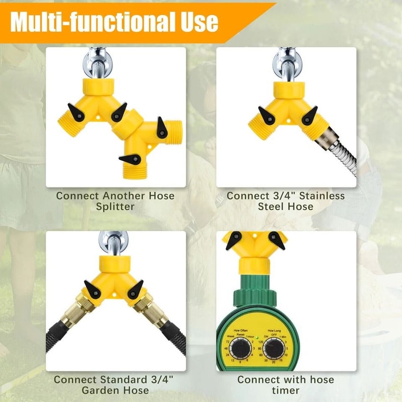 Garden Hose Splitter Hose Connector Water Valves Flexible Way Connector For Hoses Faucets Sprinkler 2