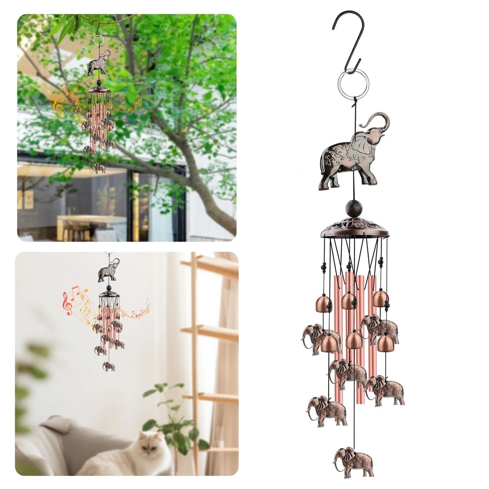 Elephant Wind Chimes Metal Hanging Bells For Outdoor Garden Decor Memorial Gift Calming Sounds For 0