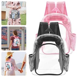 transparent school bag, clear pvc backpack with mesh pockets, adjustable straps, durable zipper closure for daily use