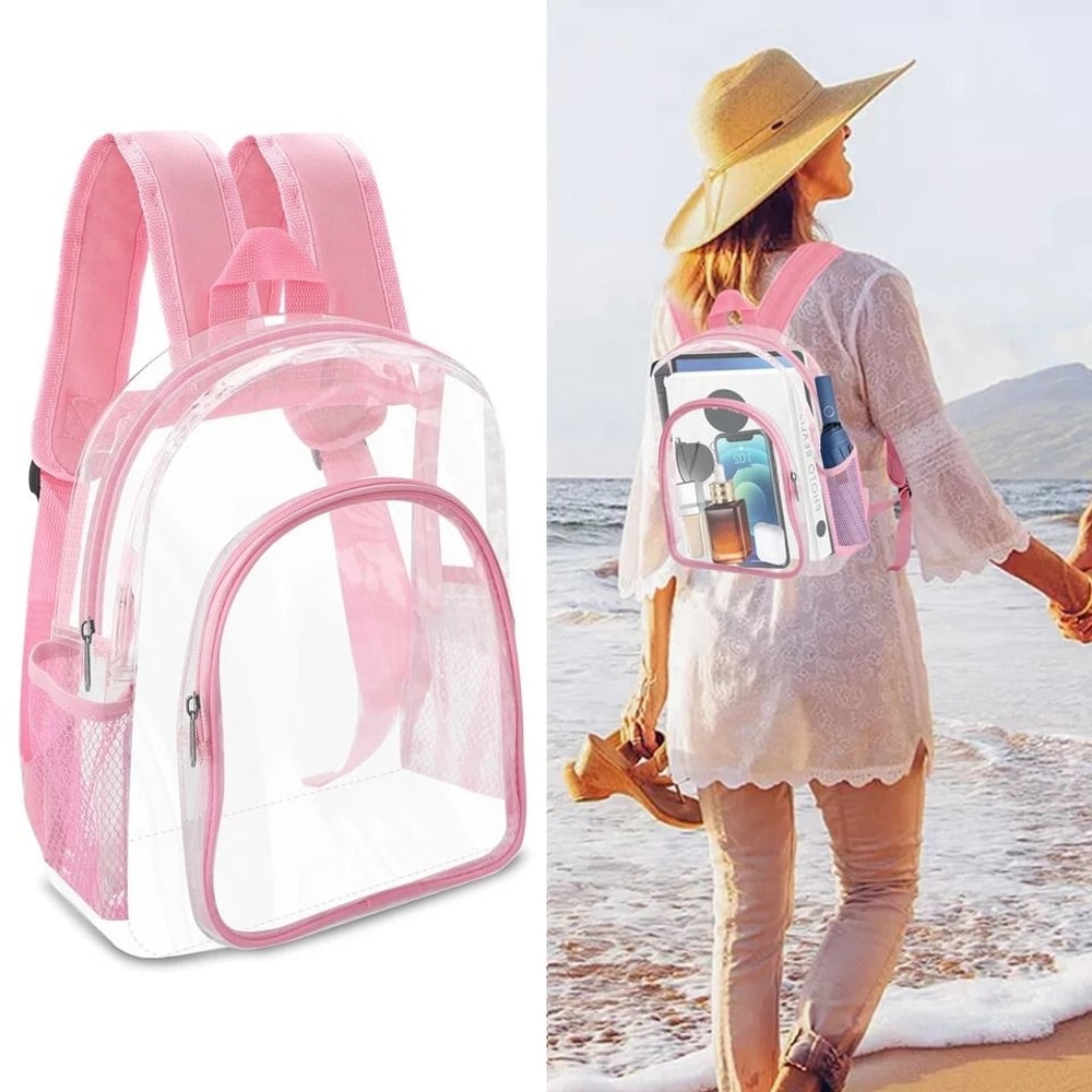 Transparent School Bag Clear PVC Backpack With Mesh Pockets Adjustable Straps Durable Zipper Closur 2