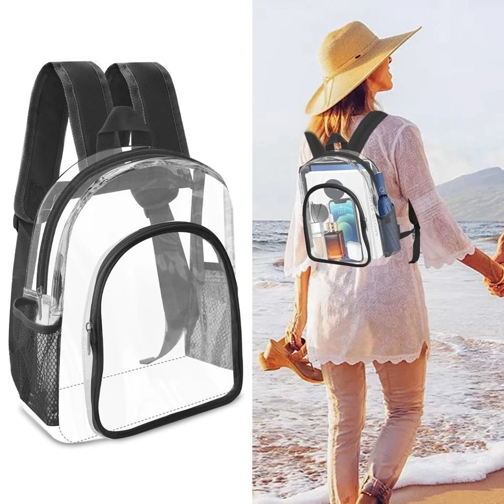 Transparent School Bag Clear PVC Backpack With Mesh Pockets Adjustable Straps Durable Zipper Closur 1