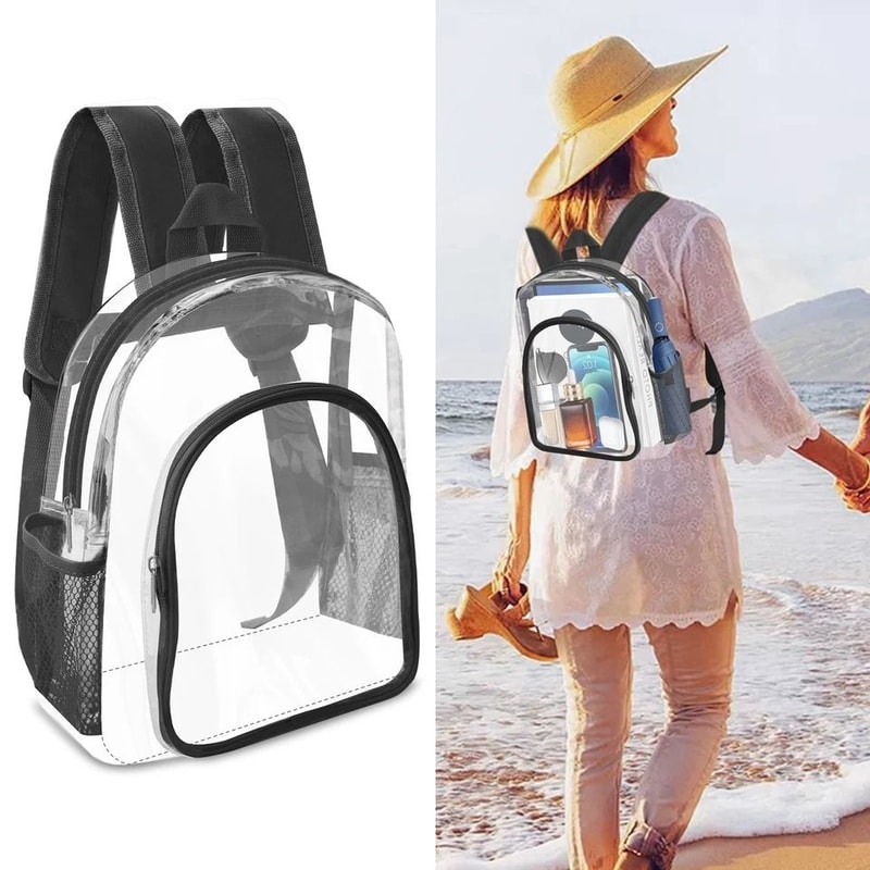 Transparent School Bag Clear PVC Backpack With Mesh Pockets Adjustable Straps Durable Zipper Closur 1