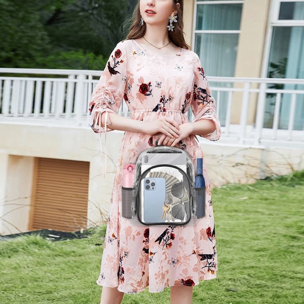 Transparent School Bag Clear PVC Backpack With Mesh Pockets Adjustable Straps Durable Zipper Closur 3