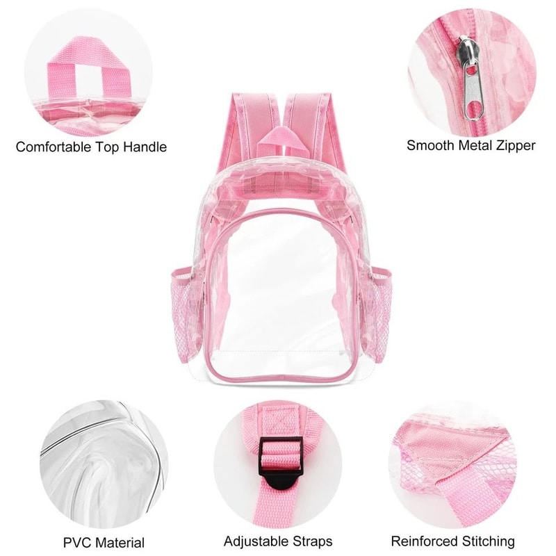Transparent School Bag Clear PVC Backpack With Mesh Pockets Adjustable Straps Durable Zipper Closur 6