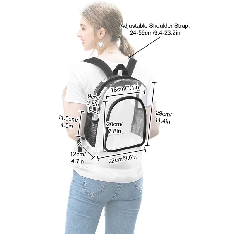Transparent School Bag Clear PVC Backpack With Mesh Pockets Adjustable Straps Durable Zipper Closur 7