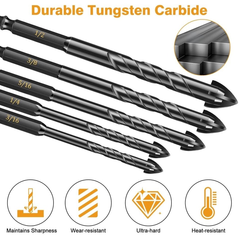 Tungsten Carbide Drill Bit SetHex Shank For Ceramic Glass Brick Concrete Tile Marble Wood Plastic D 7