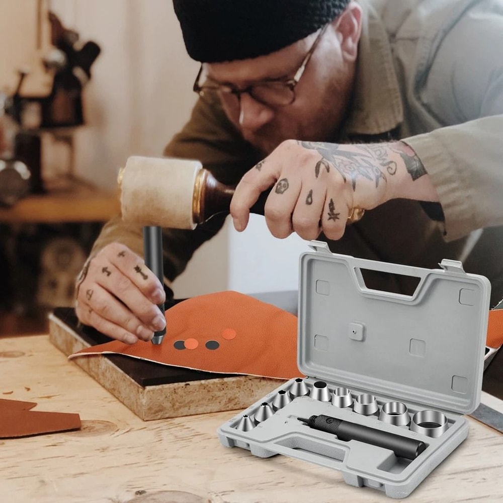 Heavy Duty Leather Hollow Hole Punch DIY Craft Hand Tools Box Steel Construction Comfortable Grip 2