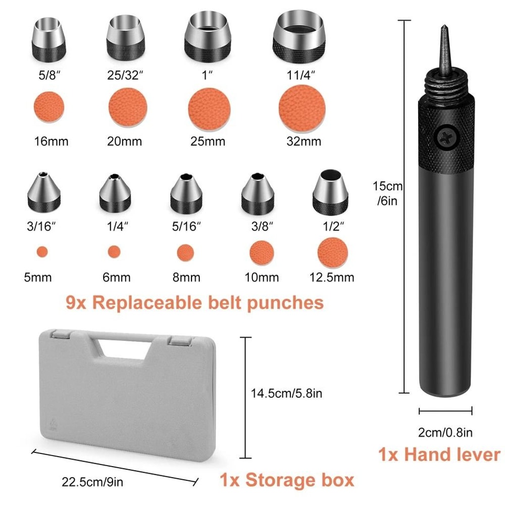 Heavy Duty Leather Hollow Hole Punch DIY Craft Hand Tools Box Steel Construction Comfortable Grip 5