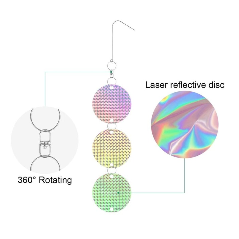 Hanging Reflective Bird Repellent Discs WindPowered Rotating Deterrent Set Safe Silent Bird Scare 3
