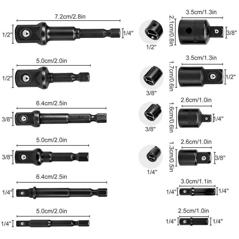 Impact Socket Adapter Reducer Set Extension Socket Drill Tool Cr V Steel Drive Sizes 2