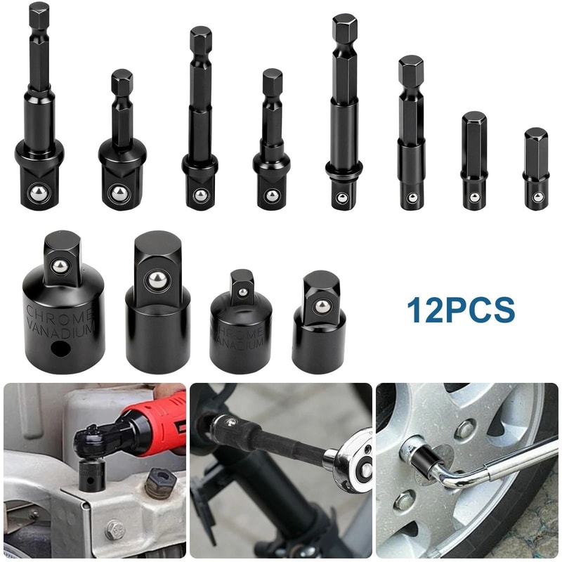 Impact Socket Adapter Reducer Set Extension Socket Drill Tool Cr V Steel Drive Sizes 6
