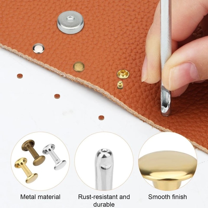 DIY Leather Craft Rivet Set DoubleSided Metal Rivets Kit With Punch Pliers For Fabric Bags Belts 2