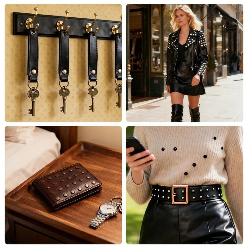 DIY Leather Craft Rivet Set DoubleSided Metal Rivets Kit With Punch Pliers For Fabric Bags Belts 5