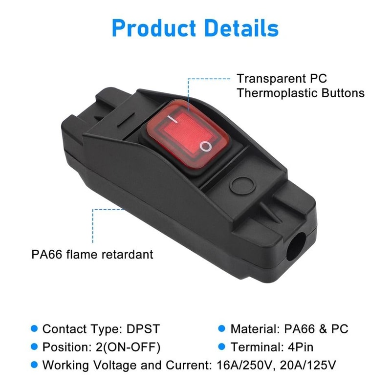 Waterproof Inline Cord Switch For Lamp Appliance Button On Off AC DC High Power Inline Switch 2
