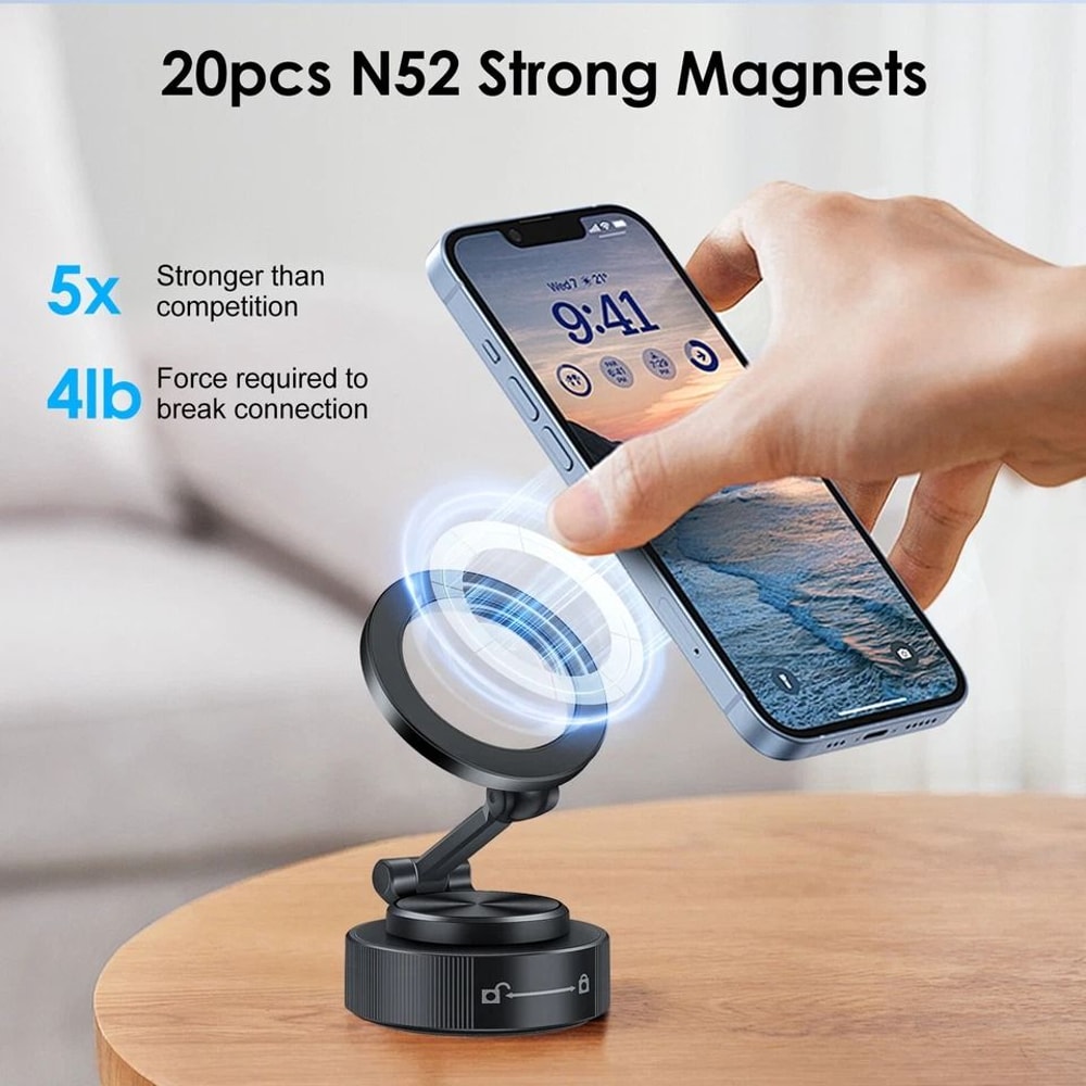Foldable Vacuum Magnetic Car Phone Holder Suction Cup Mount MagSafe Stand Strong Hold 3