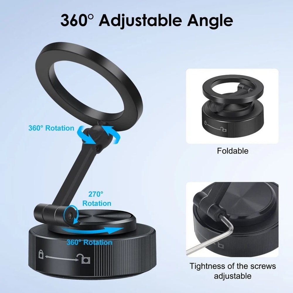 Foldable Vacuum Magnetic Car Phone Holder Suction Cup Mount MagSafe Stand Strong Hold 4