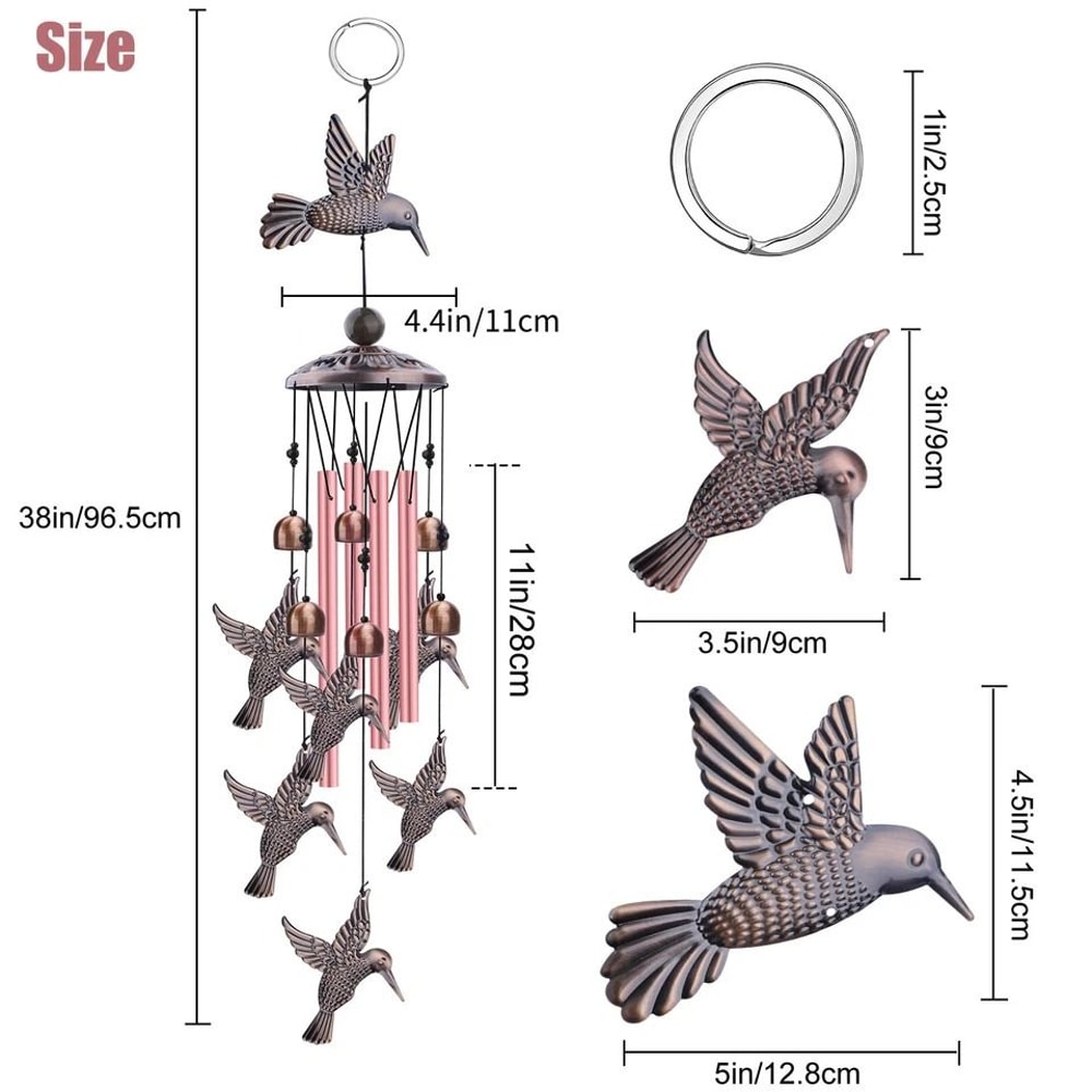 Hummingbird Wind Chimes Metal Hanging Bells For Outdoor Home Decor Sympathy Memorial Gift For Loved 1