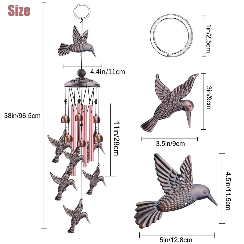 Hummingbird Wind Chimes Metal Hanging Bells For Outdoor Home Decor Sympathy Memorial Gift For Loved 1