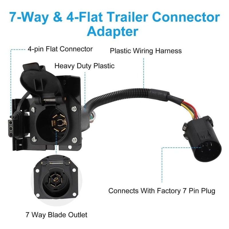 Universal Flat Trailer Connector Adapter Dual Output Blade Plug For Easy Towing 2