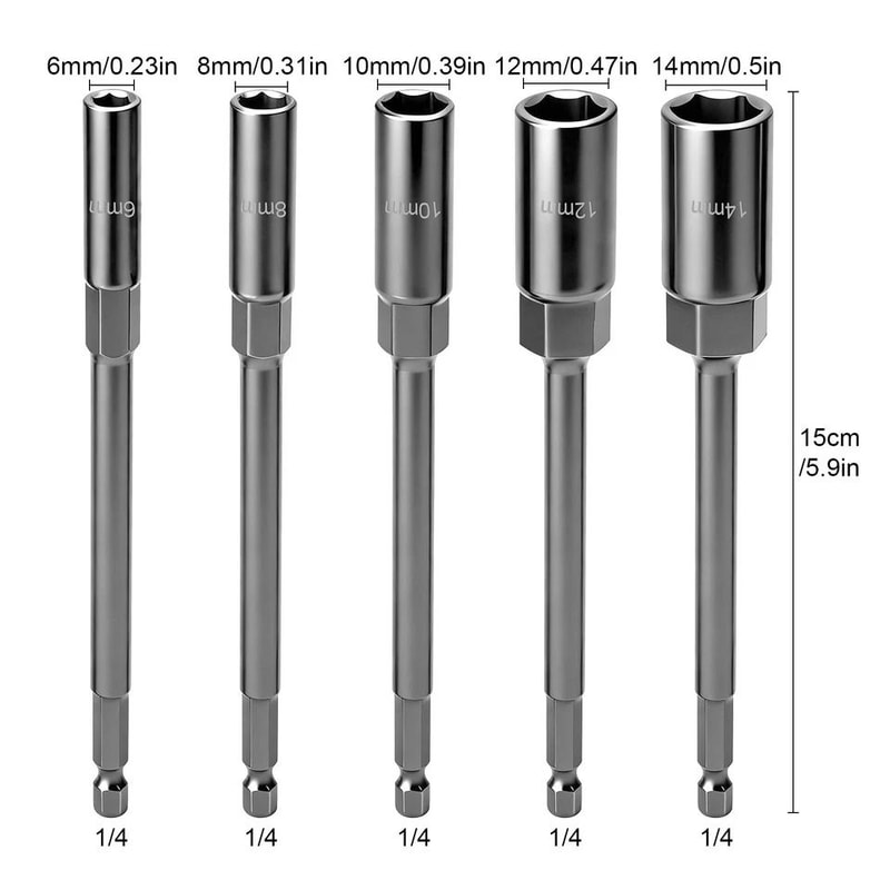 Deep Socket Magnetic Nut Driver Hex Shank For Drill Impact Long Reach Metric Socket Bit Kit 1