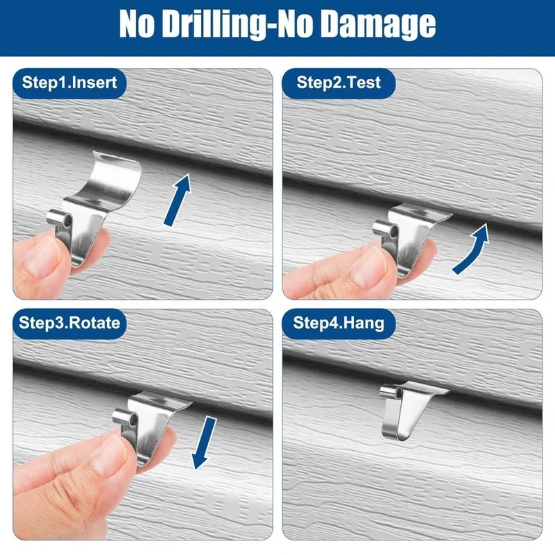 Stainless Steel Siding Hooks No Drill Heavy Duty Vinyl Siding Clips For Holiday Lights Decor Wreath 2