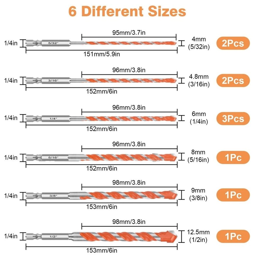 Masonry Drill Bit Set For Concrete Hex Shank Tile Glass Ceramic Brick Drilling Bits 1