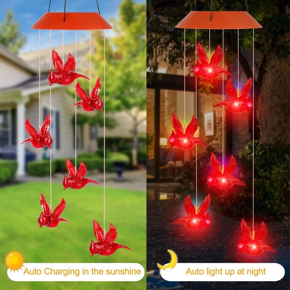 Bird Wind Chimes Light Solar Powered LED Red Outdoor Garden Yard Hang Home Decor Gift 3