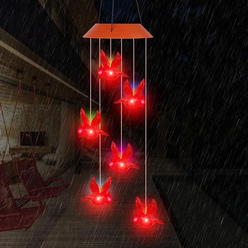 Bird Wind Chimes Light Solar Powered LED Red Outdoor Garden Yard Hang Home Decor Gift 6