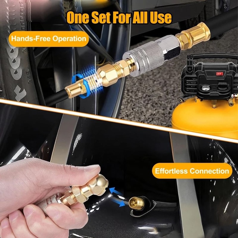 TwistOn Air Chuck Closed Ball Tire Inflator Nozzle NPT For Air Compressors Leak Proof Brass Kit 3