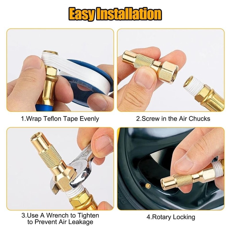 TwistOn Air Chuck Closed Ball Tire Inflator Nozzle NPT For Air Compressors Leak Proof Brass Kit 5