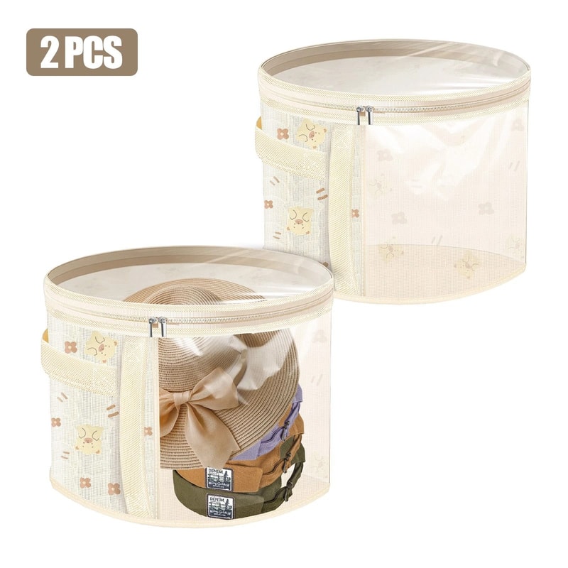 Organizer Clear Window Zipper Closure Hat Box Round Hat Storage Box For Travel Closet And Under Bed 5