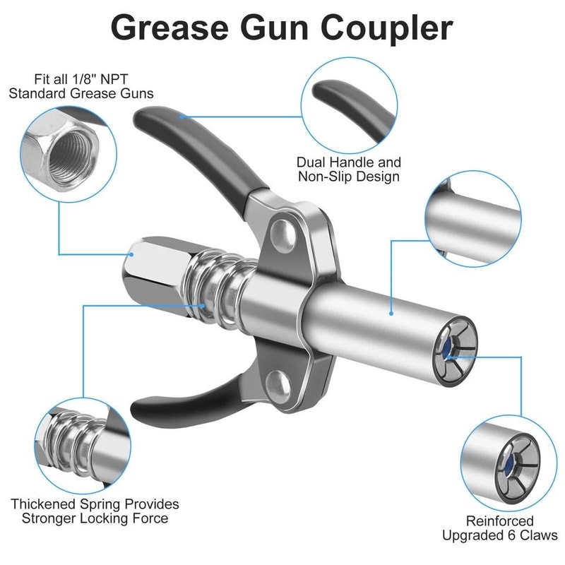 Grease Gun Coupler With Double Handles Degree Adapter Injection Needle Dispenser For Tight Spaces 1