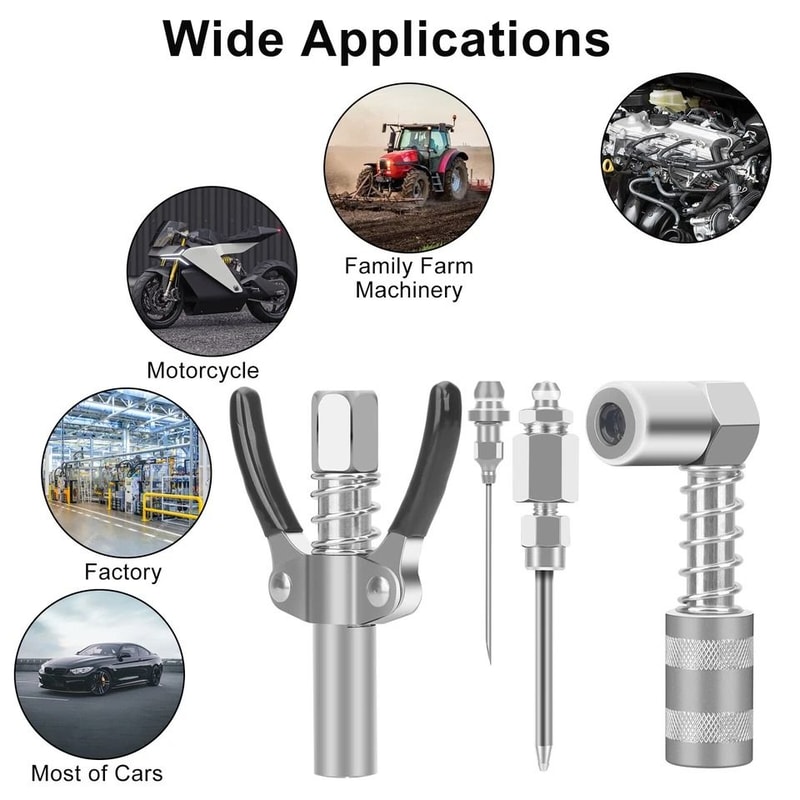 Grease Gun Coupler With Double Handles Degree Adapter Injection Needle Dispenser For Tight Spaces 5