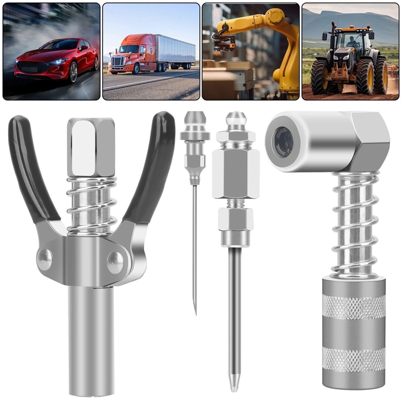 Grease Gun Coupler With Double Handles Degree Adapter Injection Needle Dispenser For Tight Spaces 0