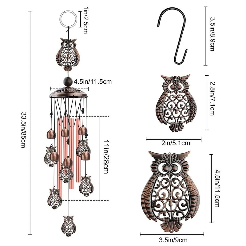 Metal Hanging Bells Owl Wind Chimes Outdoor Garden Home Decor Accent Sympathy Memorial Gift 1