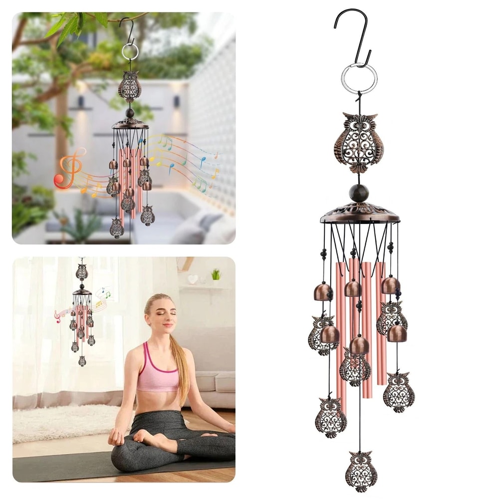 Metal Hanging Bells Owl Wind Chimes Outdoor Garden Home Decor Accent Sympathy Memorial Gift 0