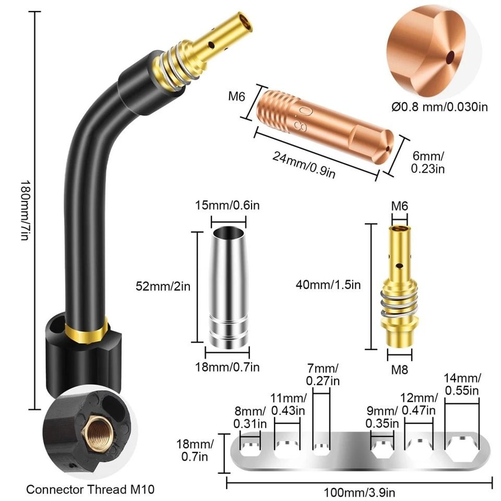 MIG MAG Welding Torch Kit Contact Tip Diffuser Nozzle Shield Cup Accessories 4