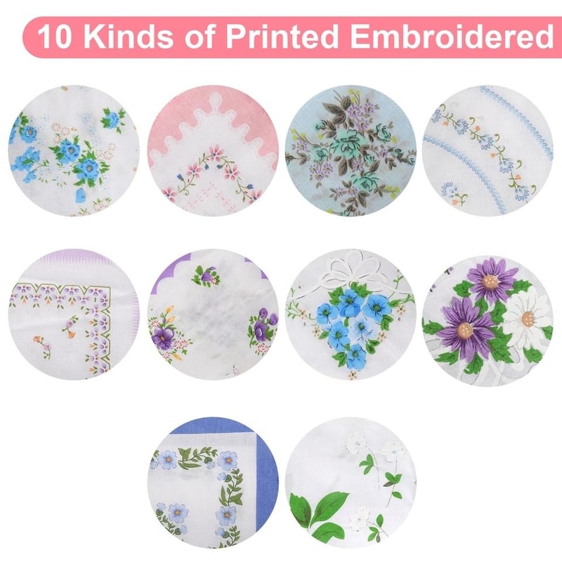 Soft Cotton Floral Handkerchiefs For Women Pocket Squares Vintage Hankies Elegant MultiColor 5