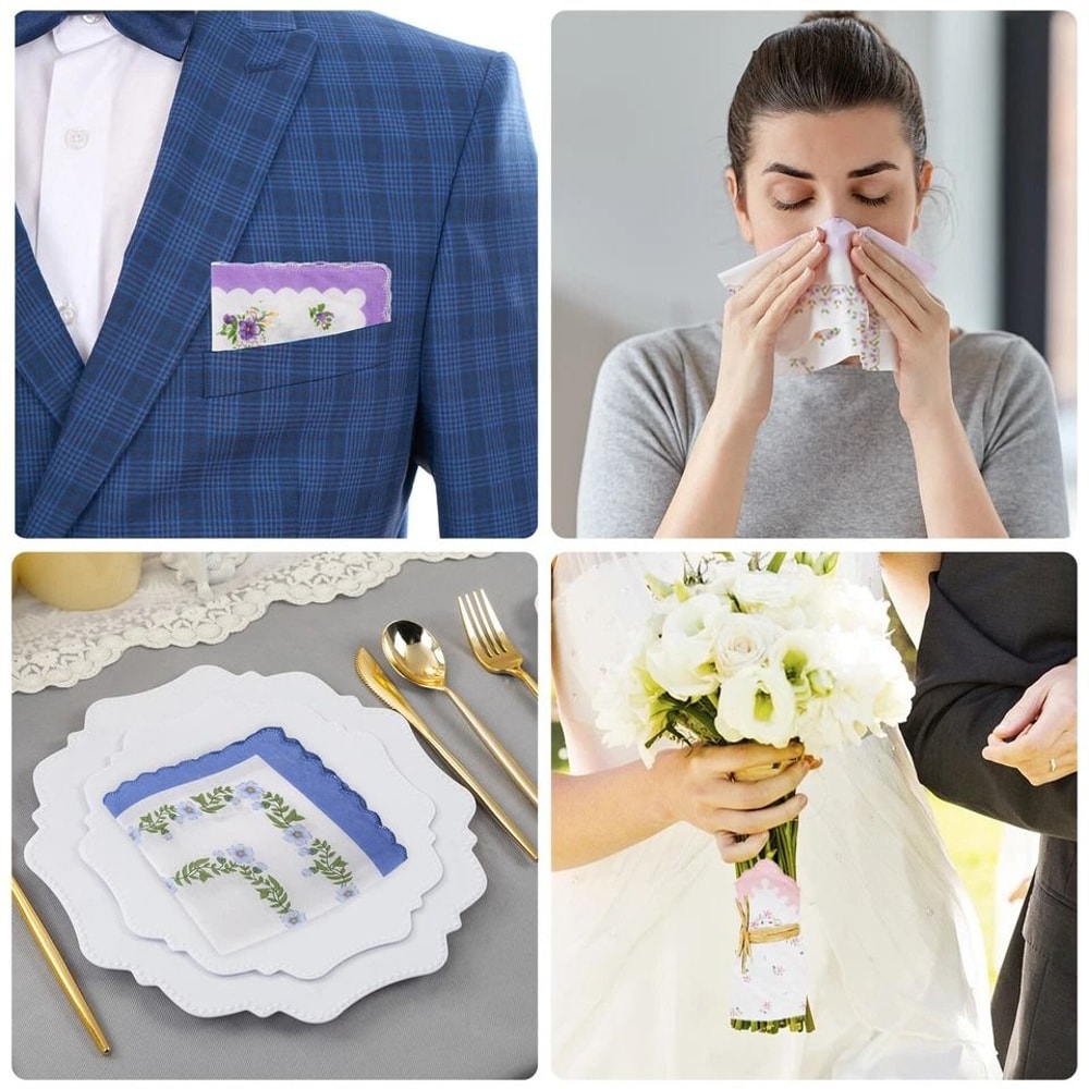 Soft Cotton Floral Handkerchiefs For Women Pocket Squares Vintage Hankies Elegant MultiColor 1