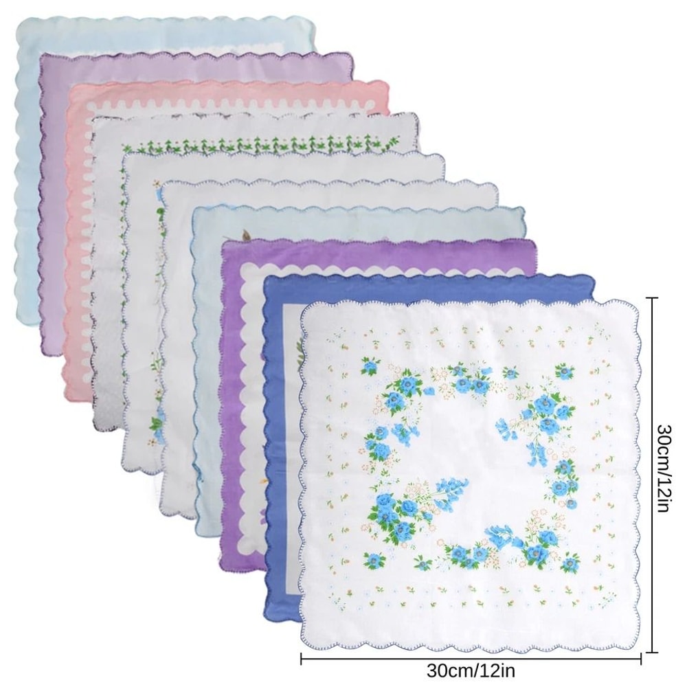 Soft Cotton Floral Handkerchiefs For Women Pocket Squares Vintage Hankies Elegant MultiColor 2