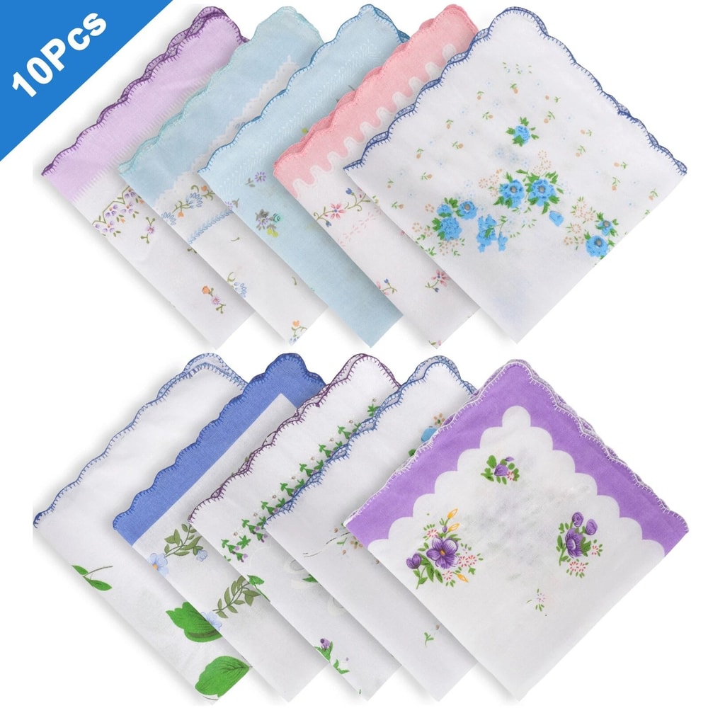 Soft Cotton Floral Handkerchiefs For Women Pocket Squares Vintage Hankies Elegant MultiColor 3
