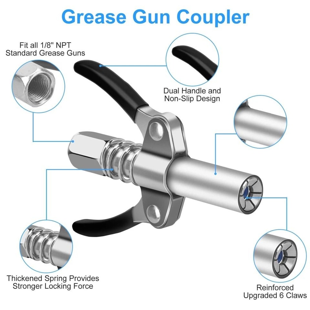 NPT Hose Grease Gun Accessory Kit Coupler Needle Nozzles Set HighPressure Lubrication Tools 8
