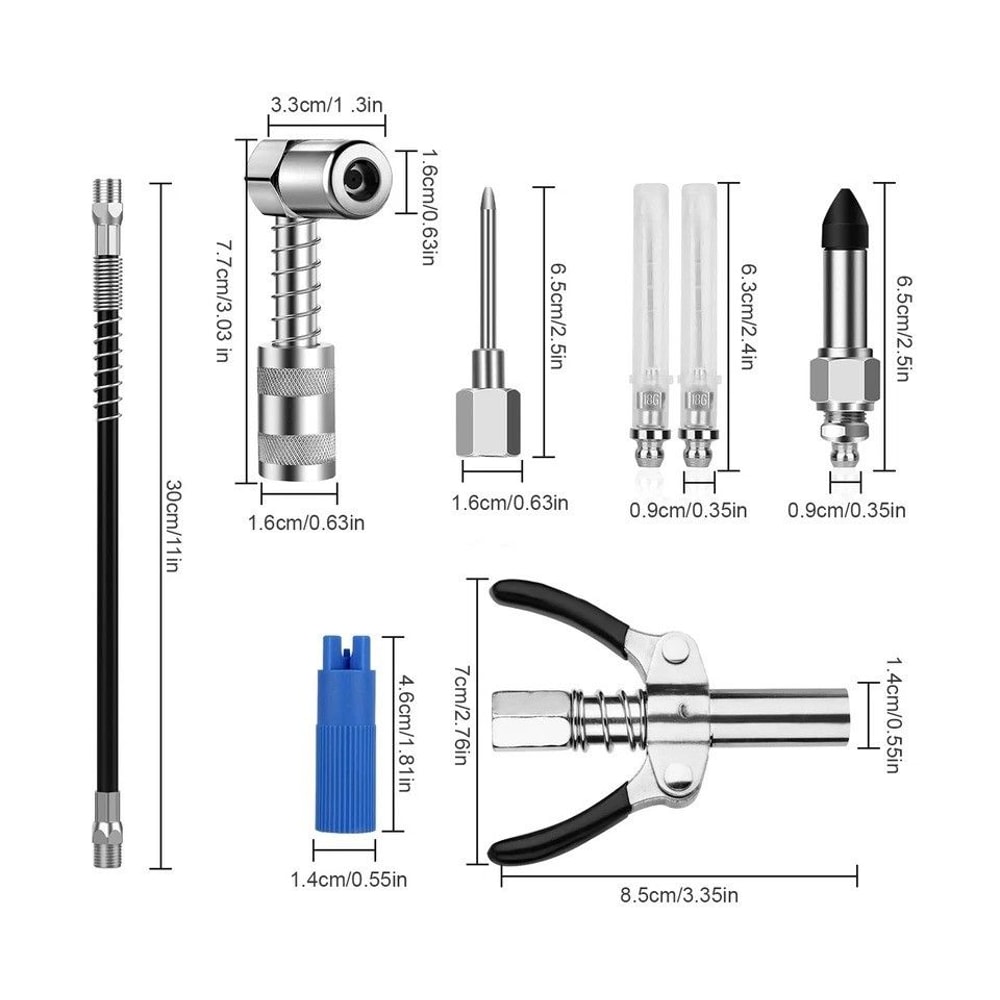 NPT Hose Grease Gun Accessory Kit Coupler Needle Nozzles Set HighPressure Lubrication Tools 5