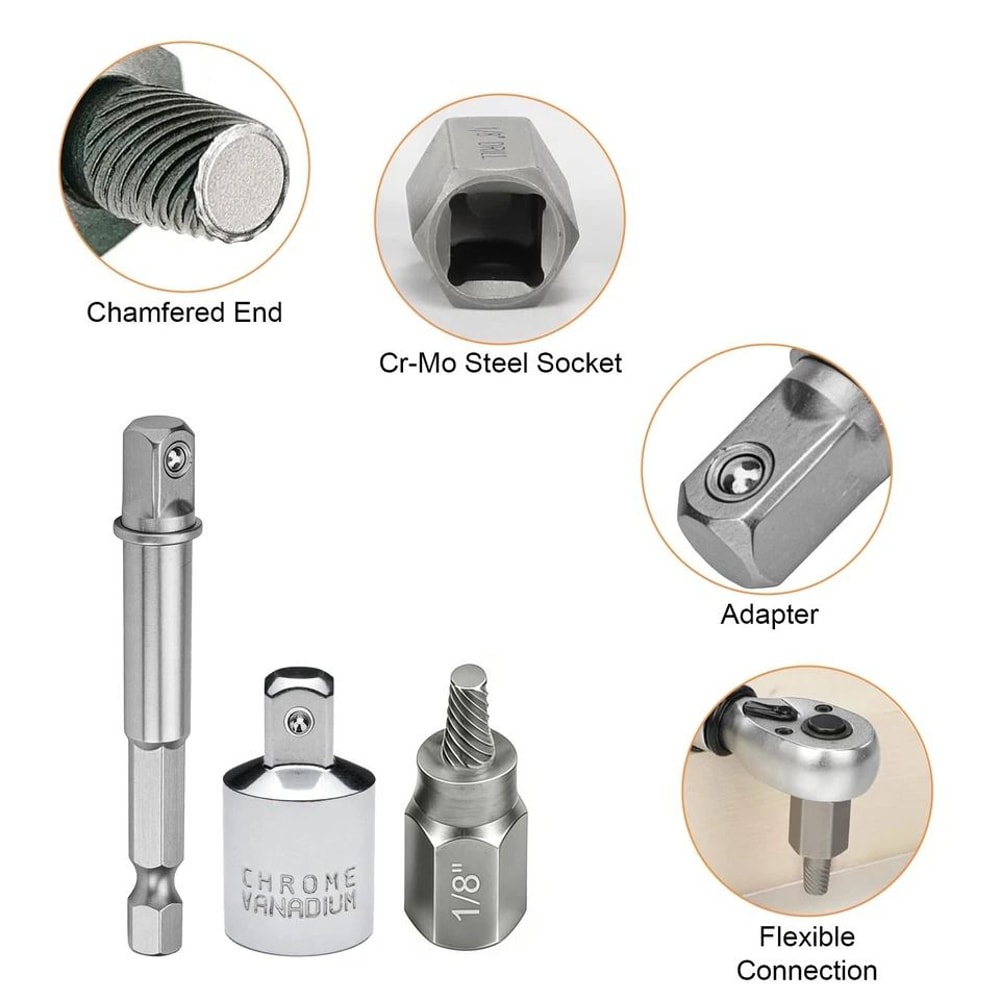 Bolt Nut Remover Kit Broken Screw Extractor For Ratchet Wrench Drill MultiSpline Heavy Duty 4
