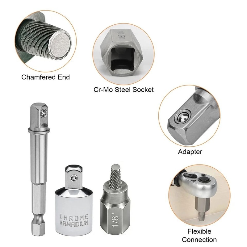 Bolt Nut Remover Kit Broken Screw Extractor For Ratchet Wrench Drill MultiSpline Heavy Duty 4
