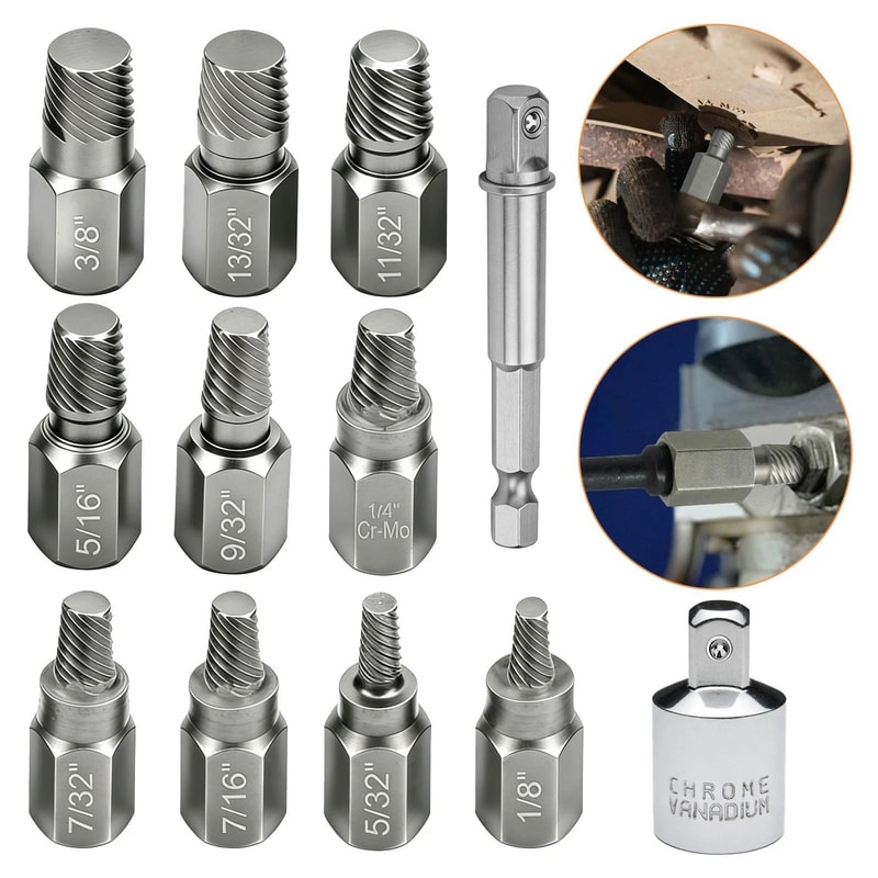 Bolt Nut Remover Kit Broken Screw Extractor For Ratchet Wrench Drill MultiSpline Heavy Duty 0