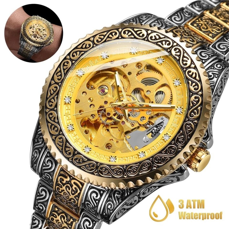 Stainless Steel Luxury Men Watch Skeleton Automatic Mechanical Carved Wristwatch For Business Or Ca 2